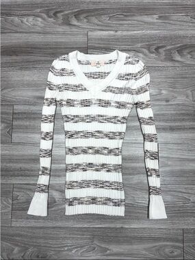 Pink Republic White Sweater with Gray Stripes